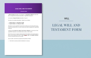 Legal Will and Testament Form Template