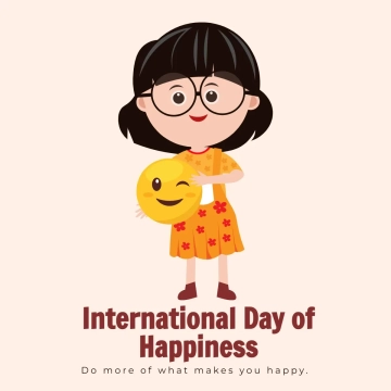 Free International Day of Happiness Cute Girl Clip Art Template to Edit Online
