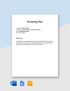 Sample Parenting Plan Template