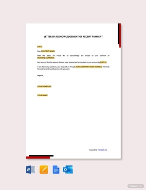 Letter for Acknowledgement of Receipt of Payment