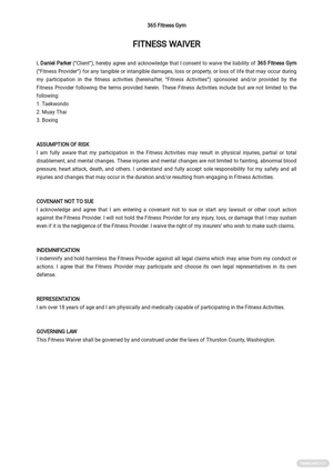 Simple Fitness Waiver Template