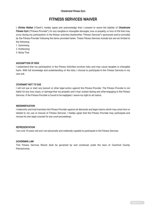 Fitness Services Waiver Template