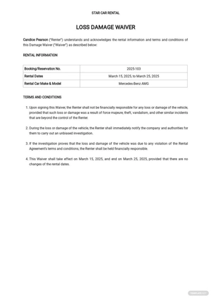 Damage Waiver Sample Template