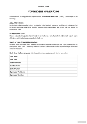 Youth Event Waiver Form Template