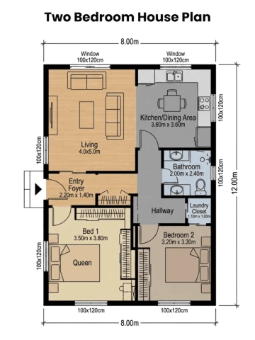 Free Two Bedroom House Plan Template to Edit Online