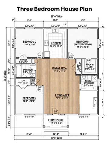 Free Three Bedroom House Plan Template to Edit Online