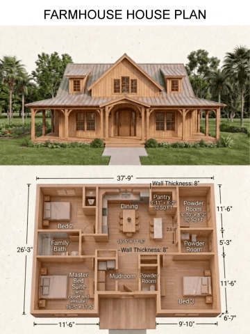 Free Farm House House plan Template to Edit Online