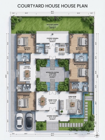 Free Courtyard House Plan Template to Edit Online