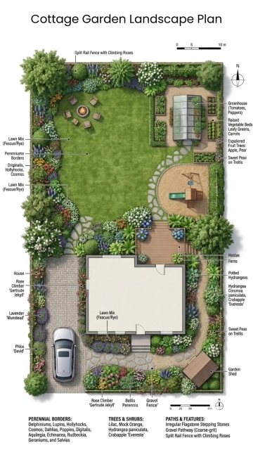Free Cottage Garden Landscape Plan Template to Edit Online