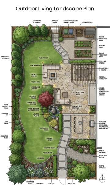 Free Outdoor Living Landscape Plan Template to Edit Online