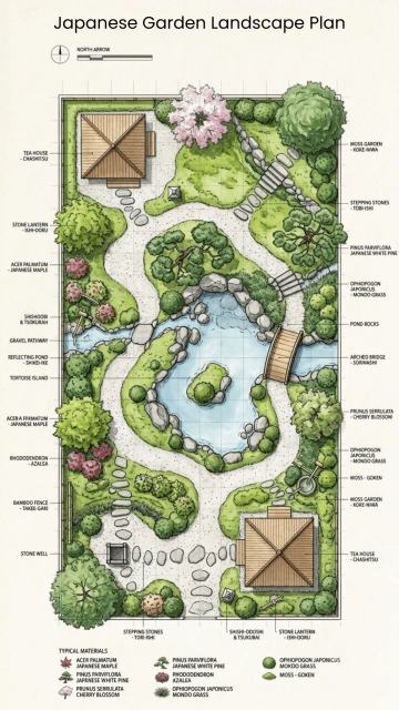 Free Japanese Garden Landscape Plan Template to Edit Online