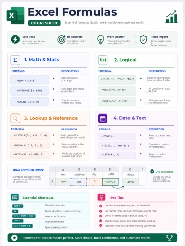 Free Excel Formulas Cheat Sheet Template to Edit Online