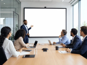 Free Company Meeting Presentation Stock Photo Template to Edit Online