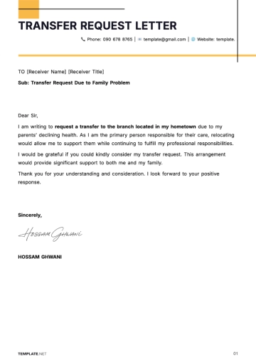 Free Employee Transfer Request Letter Template to Edit Online