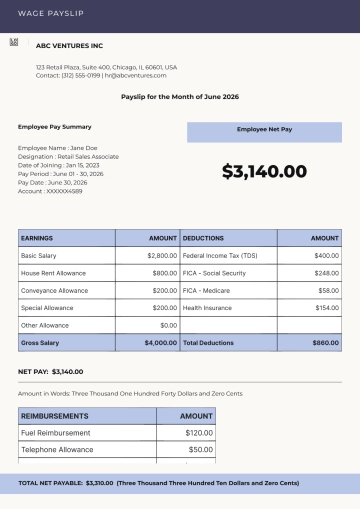 Free Wage Payslip Template to Edit Online