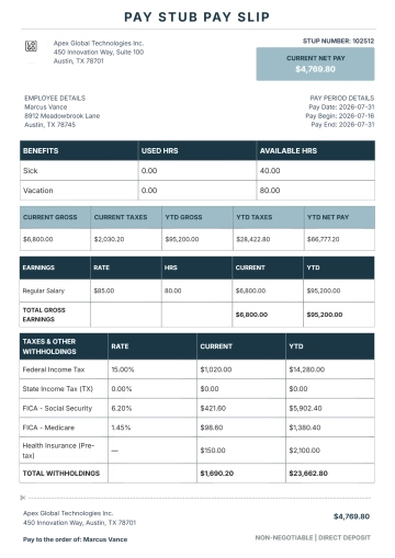 Free Paystub Payslip Template to Edit Online