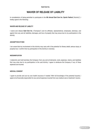 Waiver of Release of Liability Template