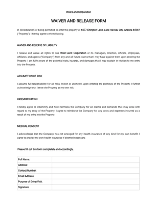 Waiver and Release Form Template