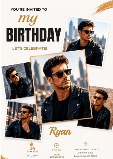 Black and Gold Birthday Invitation Template