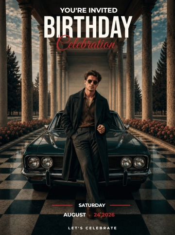 Vintage Green Birthday Invitation Template for Men