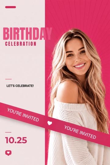 Premium Modern Pink Birthday Invitation