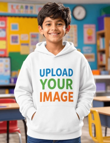 Free Happy Boy in Classroom Hoodie Mockup Template to Edit Online