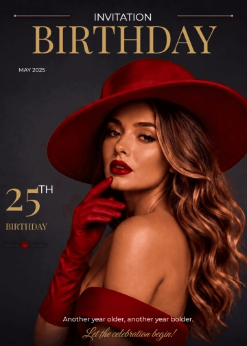 Red Carpet Glam 25th Birthday Invitation