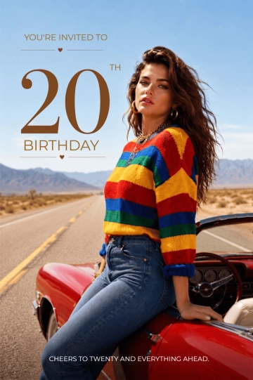 Desert Drive 20th Birthday Invitation