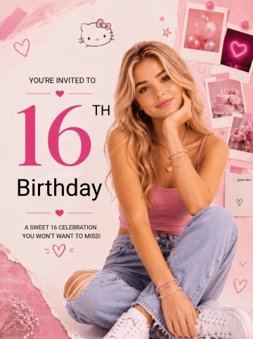Pink Scrapbook Sweet 16 Birthday Invitation