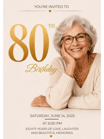 Rose Gold Elegance 80th Birthday Invitation
