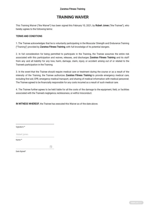 Training Waiver Sample Template