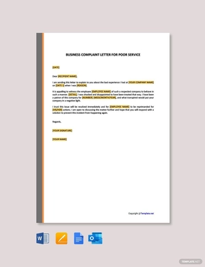 Business Complaint Letter for Poor Service Template