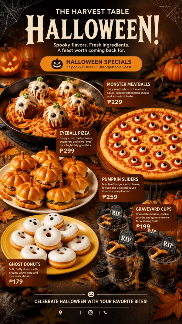 Free Halloween Restaurant Food Promo Poster to Edit Online