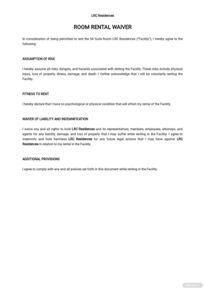 Room Rental Waiver Template