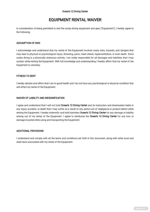 Equipment Rental Waiver Template