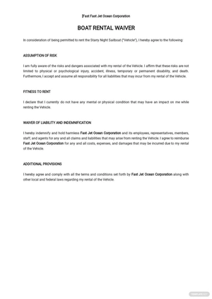 Boat Rental Waiver Template