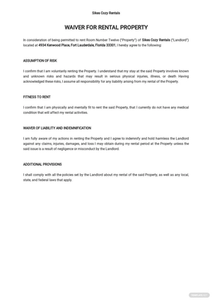Waiver for Rental Property Template