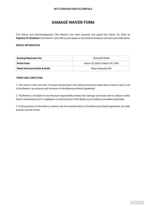 Damage Waiver Form Template