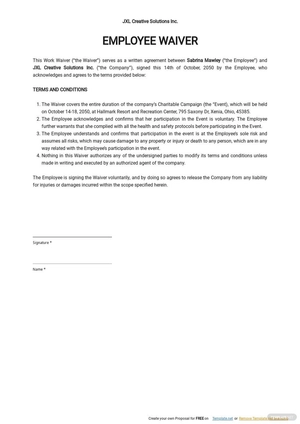 Basic Employee Waiver Template
