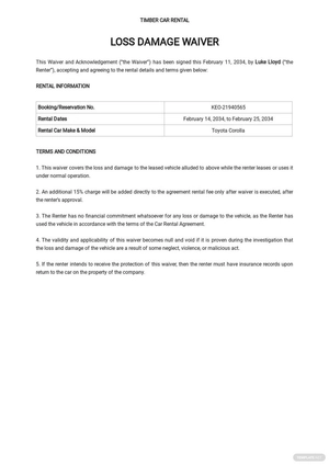 Loss Damage Waiver Template
