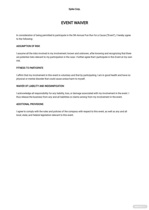 Event Waiver Form Template