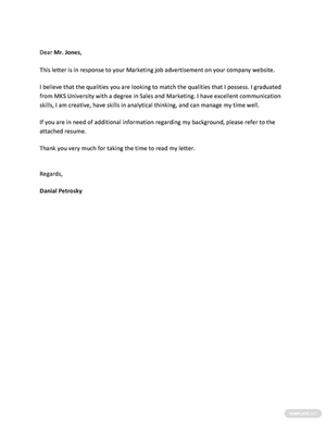 Marketing Job Application Letter Marketing Job Application Letter