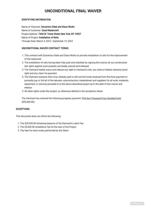 Unconditional Final Waiver Template