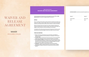 Waiver And Release Agreement Template