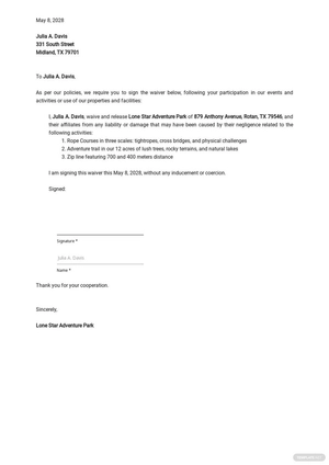 Release Of Liability Sample Letter