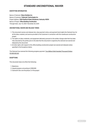 Standard Unconditional Waiver Template