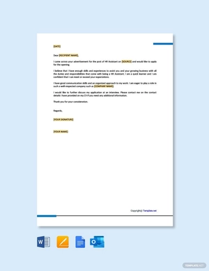 HR Assistant Job Application Letter