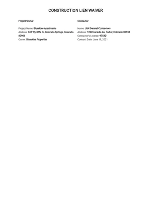 Lien Waiver Form Template