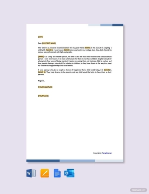 Adoption Reference Letter for Friend
