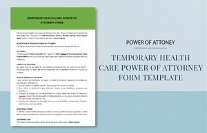 Temporary Health Care Power of Attorney Form Template